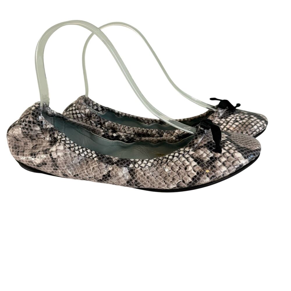 Aera Ballet Shoes Womens 38 US 8 Black Gray Snake Animal Print Flats Italy NWOT